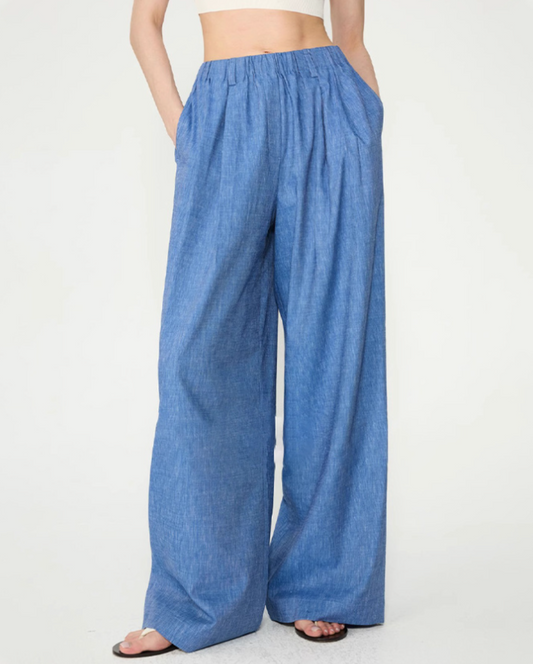 The Linen Blend Jeans-Effect Flowy Pants